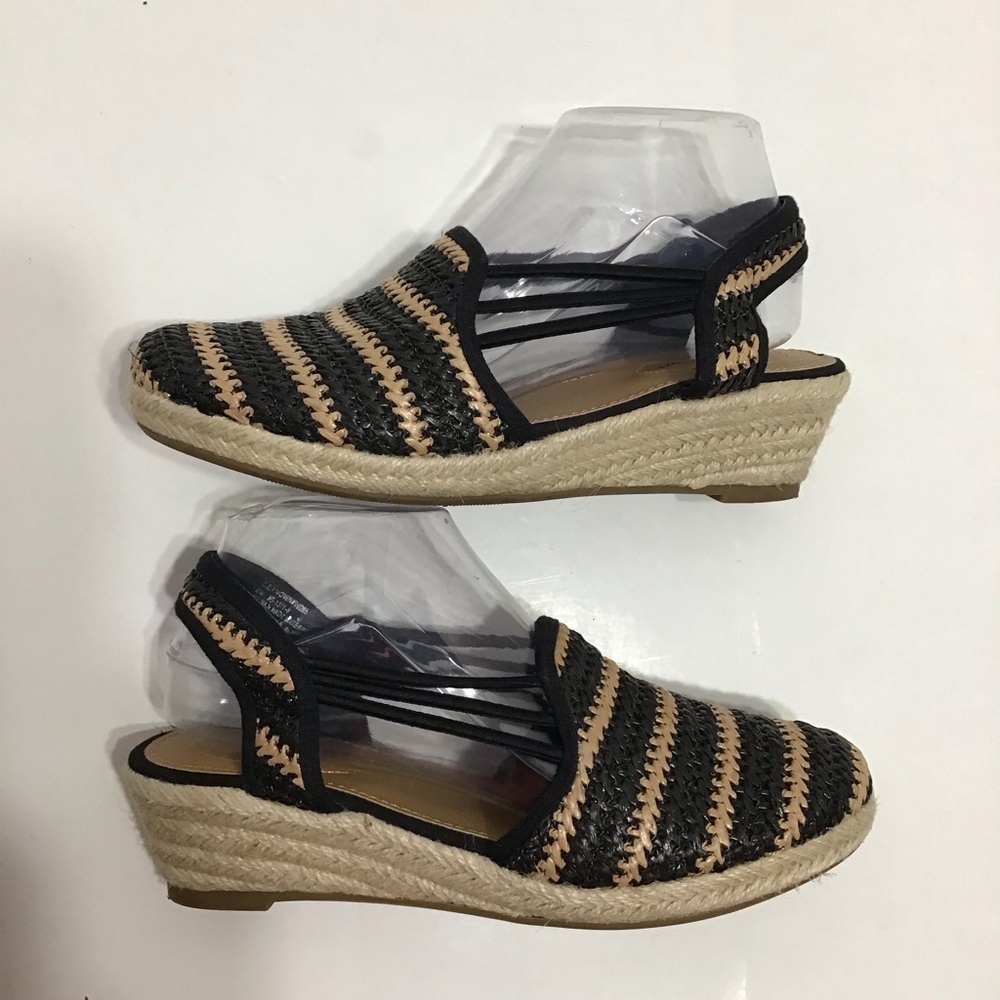 Comfortview Womens Black Brown Slingback The Clea Wedge Espadrille Size 8